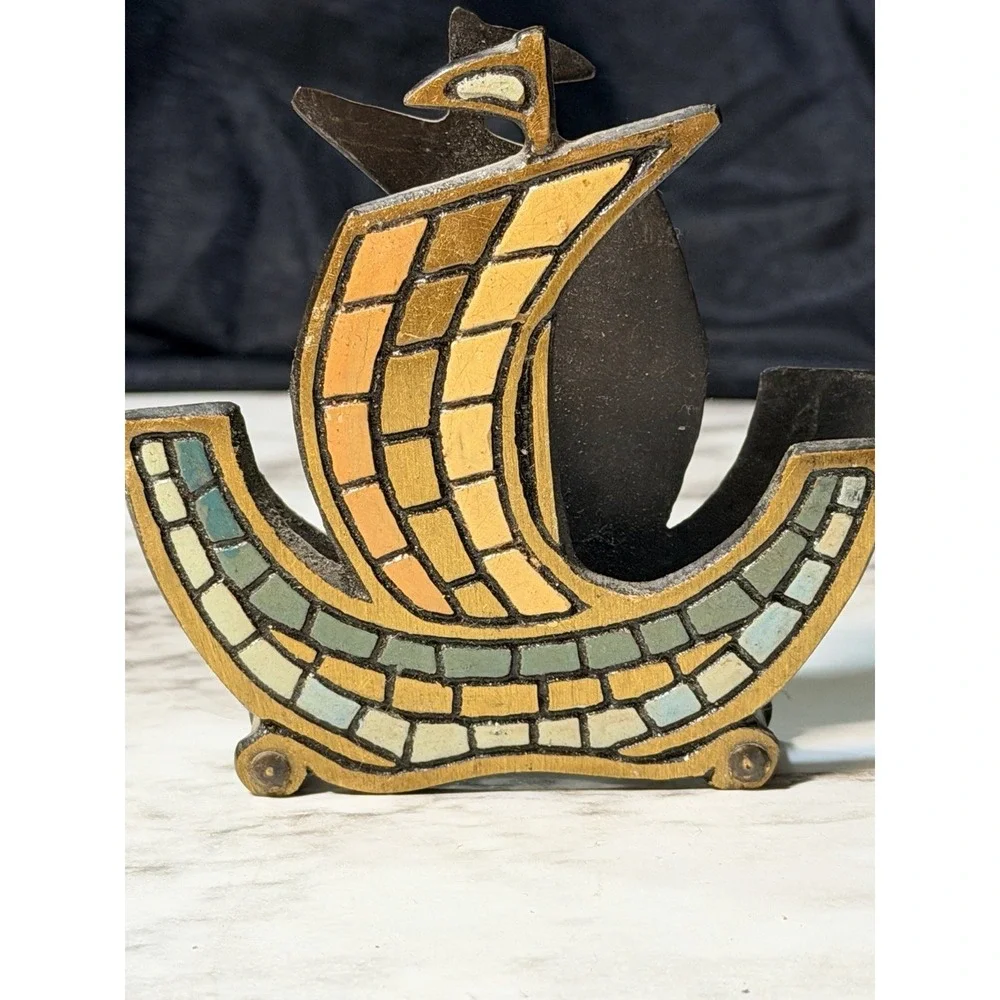 VTG Iron Mosaic Sailboat Letter/Envelope Holder‎ 3.25 x 3.25 (2924)